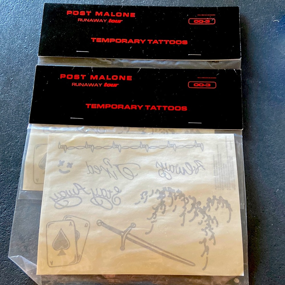 2 packs of Post Malone Runaway Tour temp tattoos
